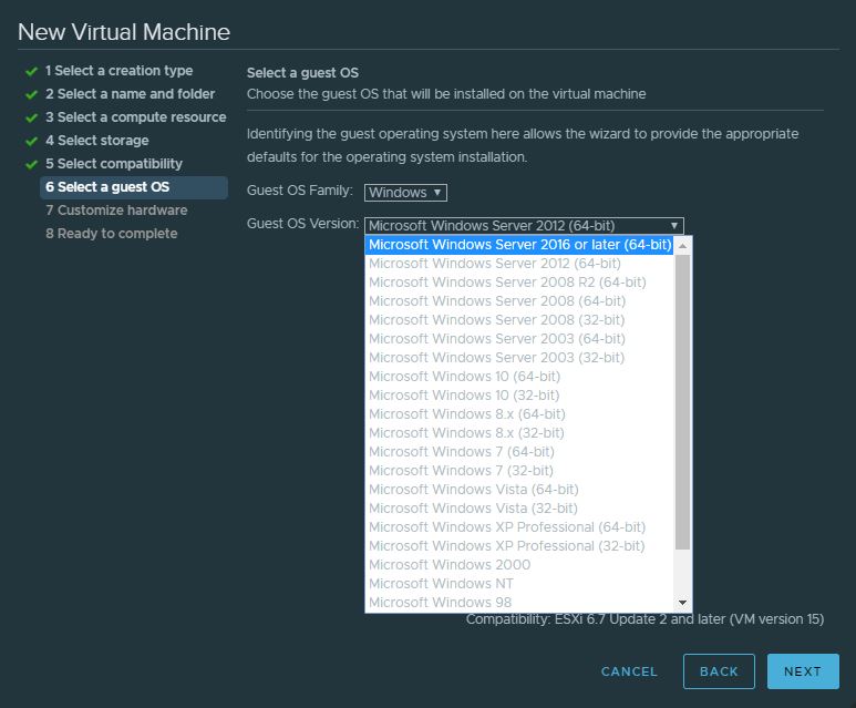 what virtual machine hardware version is supported by vmware esxi 6.7?