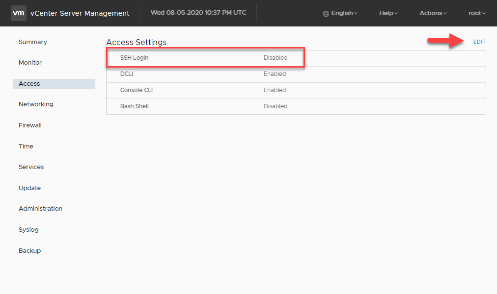 Enable SSH vCenter